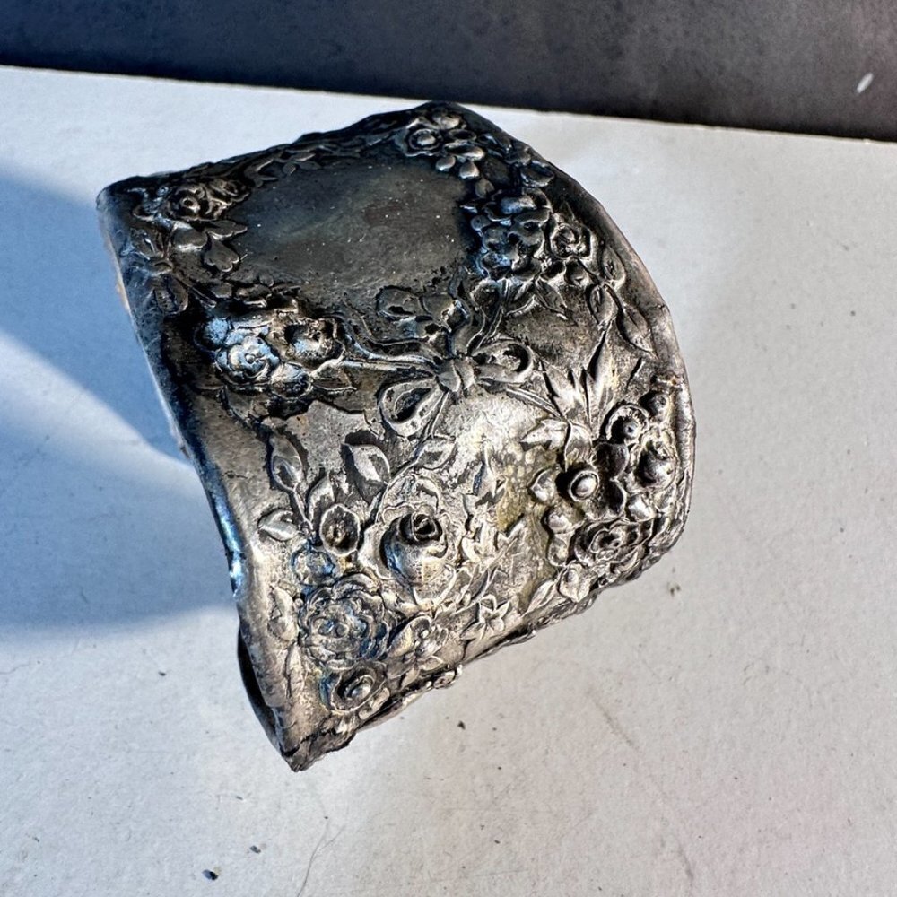 Fairy Cherub Putti Sterling Silver Antique Gorham Cuff Bracelet Floral 925 HEavy - Picture 8 of 15